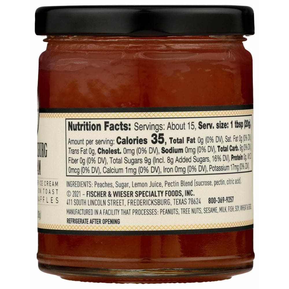 FISCHER & WIESER Grocery > Pantry > Jams & Jellies FISCHER & WIESER: Fredericksburg Peach Jam, 10.9 oz
