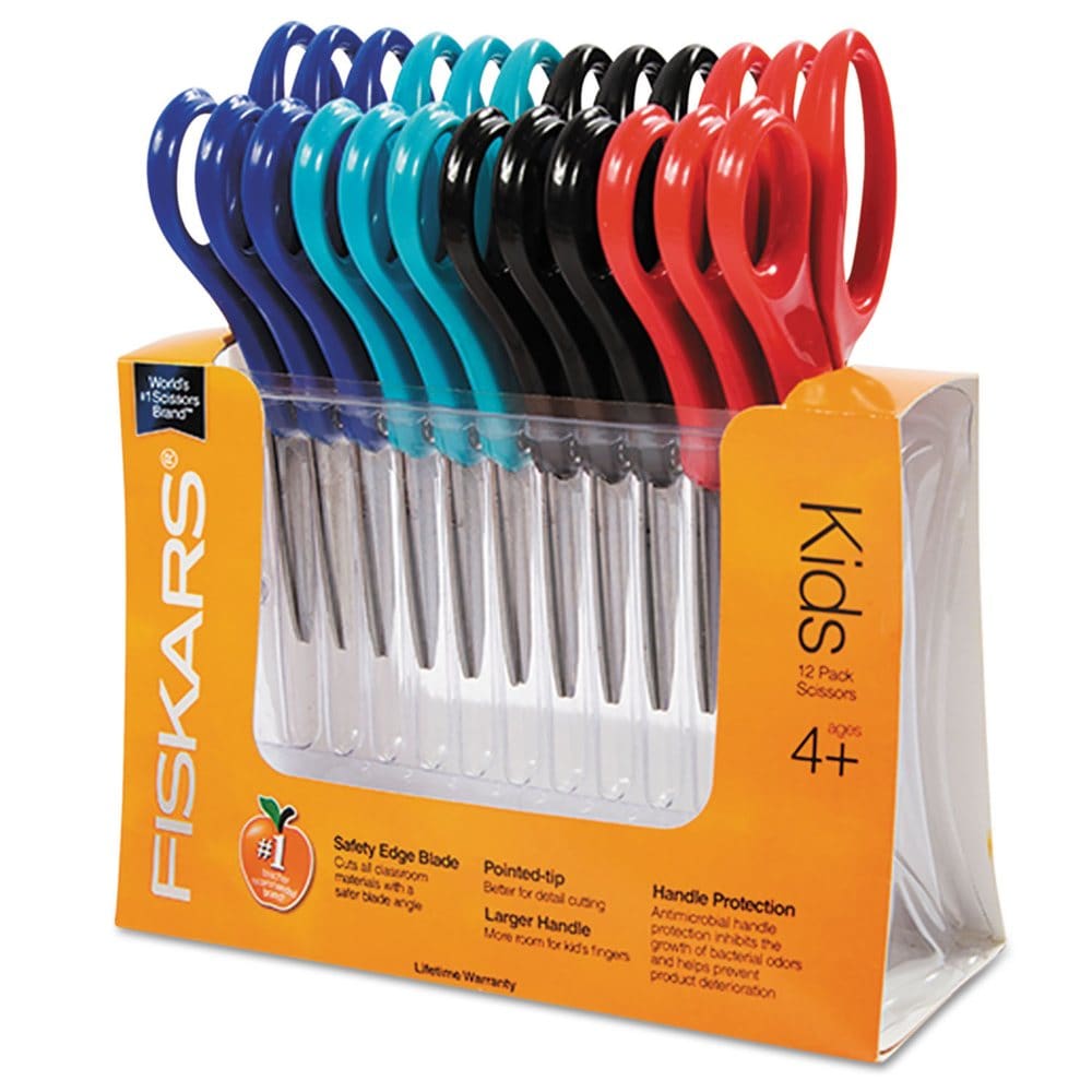 Fiskars - Children’s Safety Scissors - Pointed - 5 Length - 1-3/4 Cut - 12/Pack - Desk Accessories & Office Supplies - Fiskars