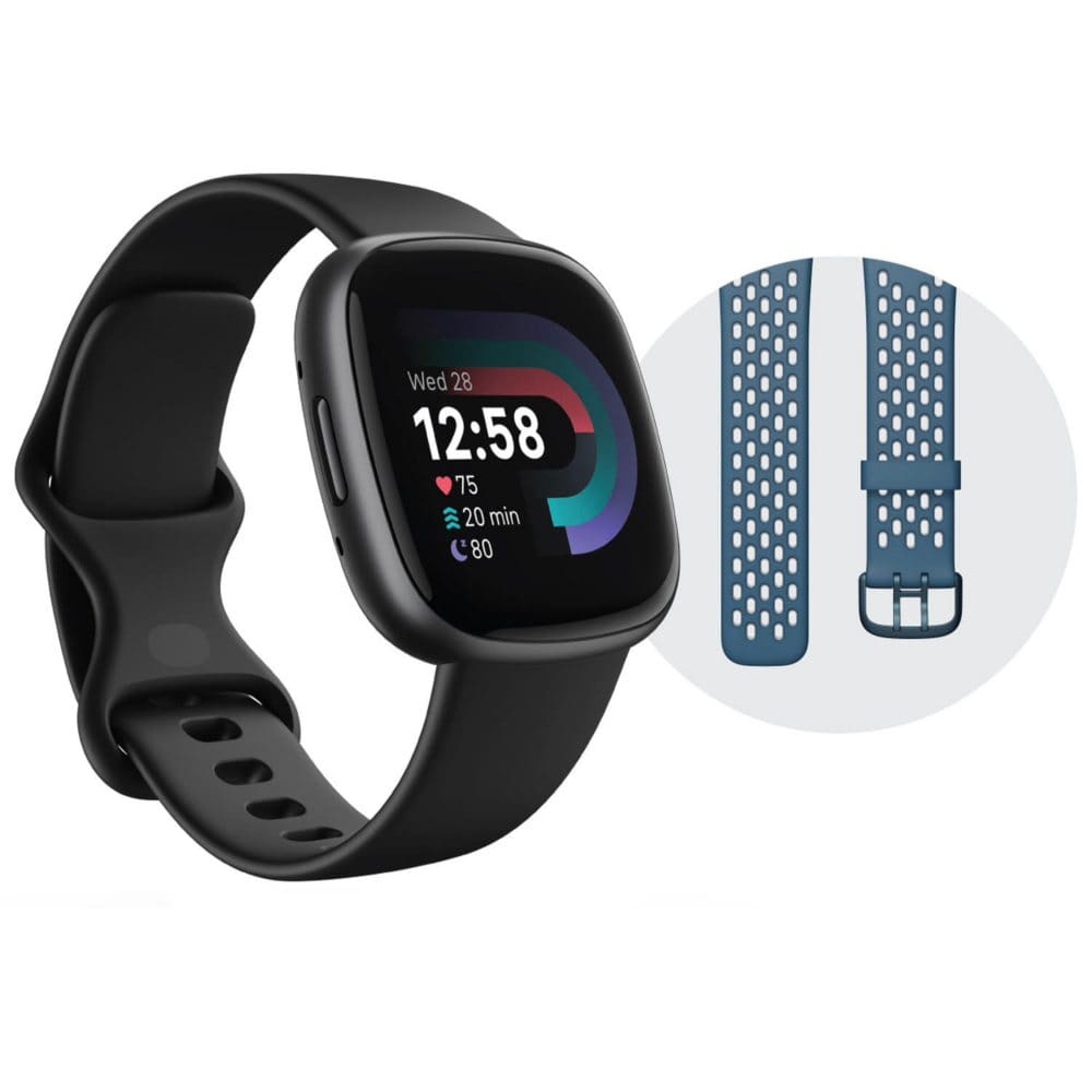 Fitbit Versa 4 Fitness Smartwatch Bundle Black/Graphite One Size - Large Bonus Band Included (Pack of []) - Wearable Technology - Fitbit
