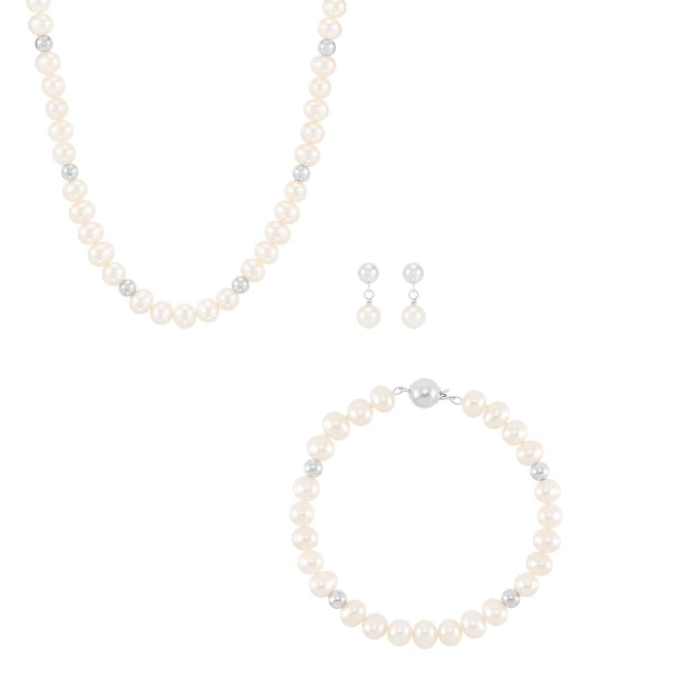 Freshwater Cultured Pearl and Silver Bead 3pc Set - Pearl - ShelHealth