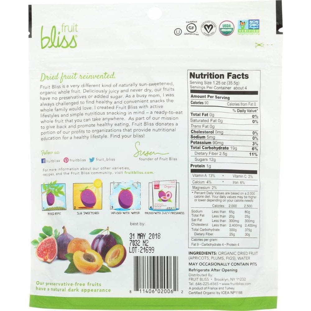 Fruit Bliss Fruit Bliss Organic Fruit Medley Apricot, Fig and Plum, 5 oz
