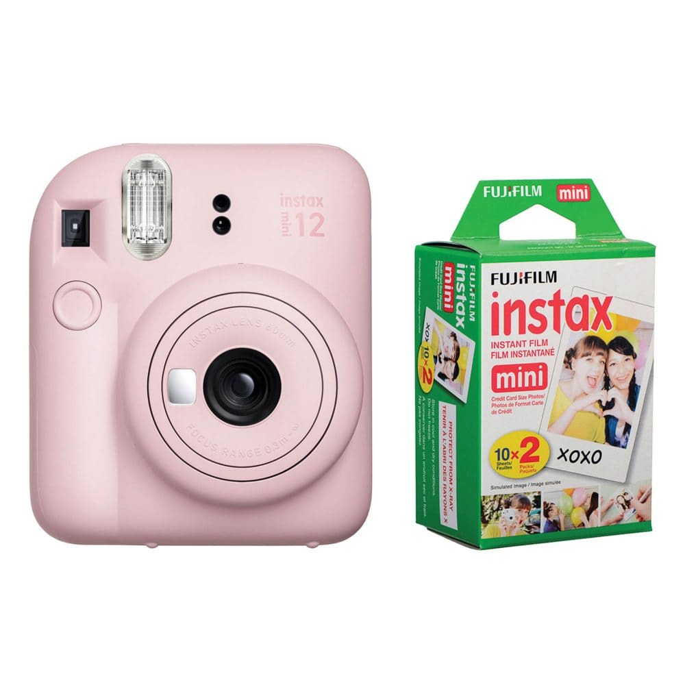FUJIFILM Instax Mini 12 Instant Film Camera (Blossom Pink) & Instax Mini Film Twin Pack - Cameras Dashcams & Drones - ShelHealth