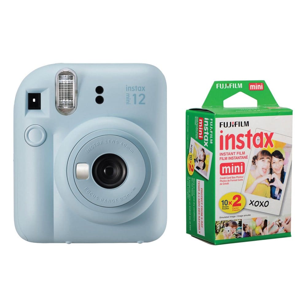 FUJIFILM Instax Mini 12 Instant Film Camera (Pastel Blue) & Instax Mini Film Twin Pack - Cameras Dashcams & Drones - ShelHealth