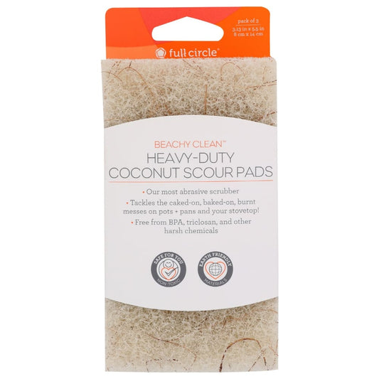 FULL CIRCLE HOME: Heavy Duty Coconut Scour Pads 3 ea (Pack of 5) - General Merchandise > HOUSEHOLD CLEANERS & SUPPLIES > HOUSEHOLD CLEANERS