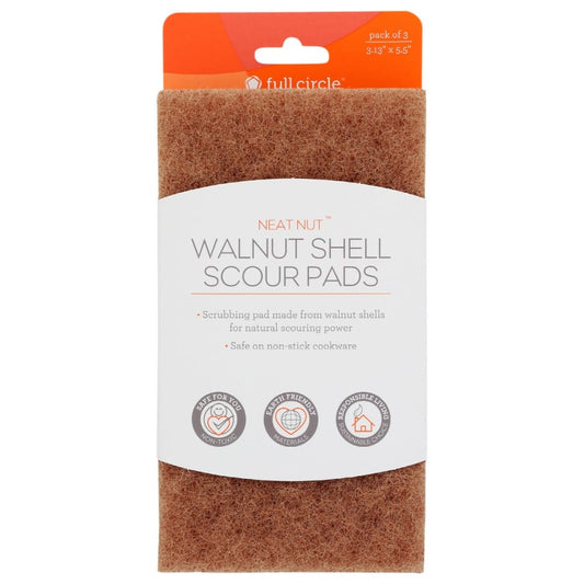 FULL CIRCLE HOME: Walnut Scour Pads 3 pc (Pack of 5) - General Merchandise > HOUSEHOLD CLEANERS & SUPPLIES > HOUSEHOLD CLEANERS - FULL