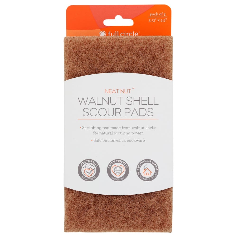 FULL CIRCLE HOME: Walnut Scour Pads 3 pc (Pack of 5) - General Merchandise > HOUSEHOLD CLEANERS & SUPPLIES > HOUSEHOLD CLEANERS - FULL