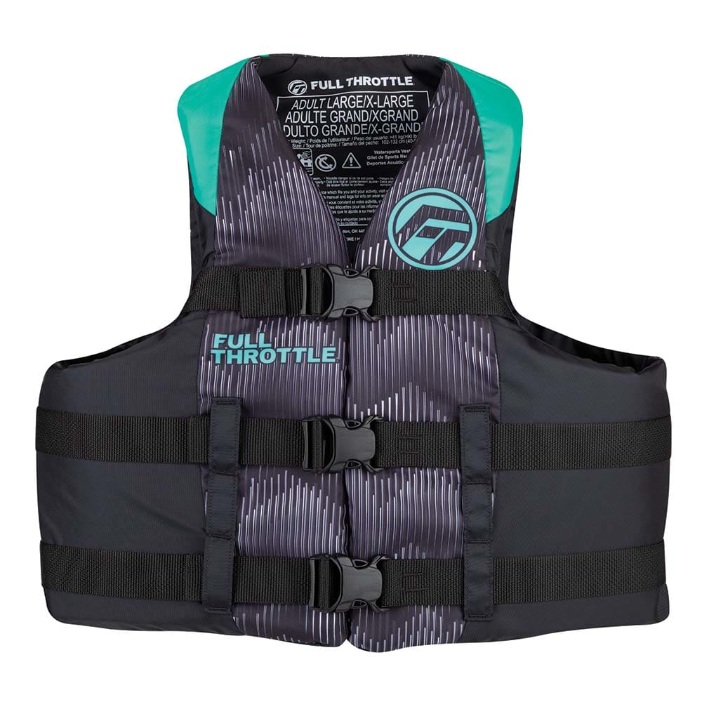 Full Throttle Adult Nylon Life Jacket - 2XL/ 4XL - Aqua/ Black - Watersports | Life Vests,Marine Safety | Personal Flotation Devices - Full