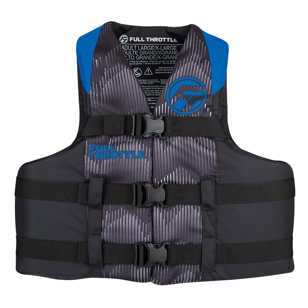 Full Throttle Adult Nylon Life Jacket - 2XL/ 4XL - Blue/ Black - Watersports | Life Vests,Marine Safety | Personal Flotation Devices - Full