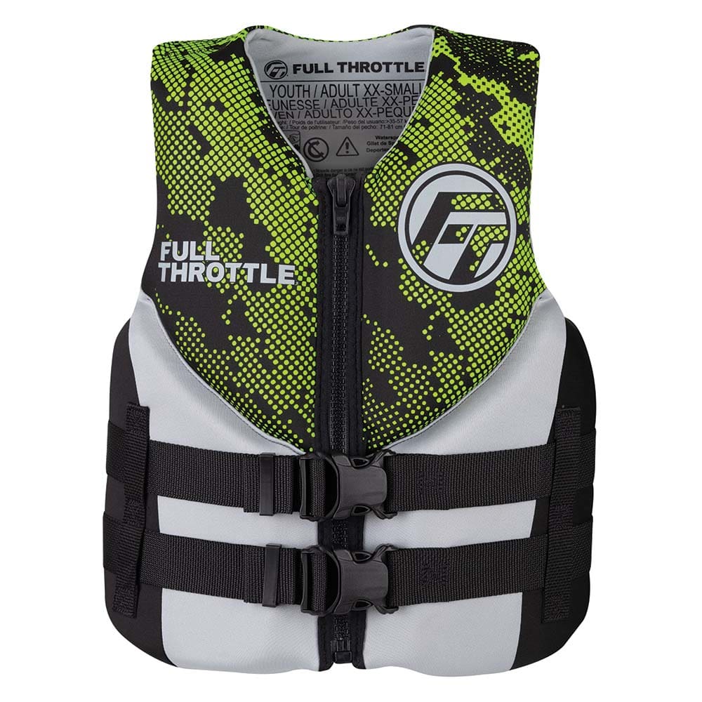 Full Throttle Junior Hinged Neoprene Life Jacket - Green - Watersports | Life Vests,Marine Safety | Personal Flotation Devices - Full