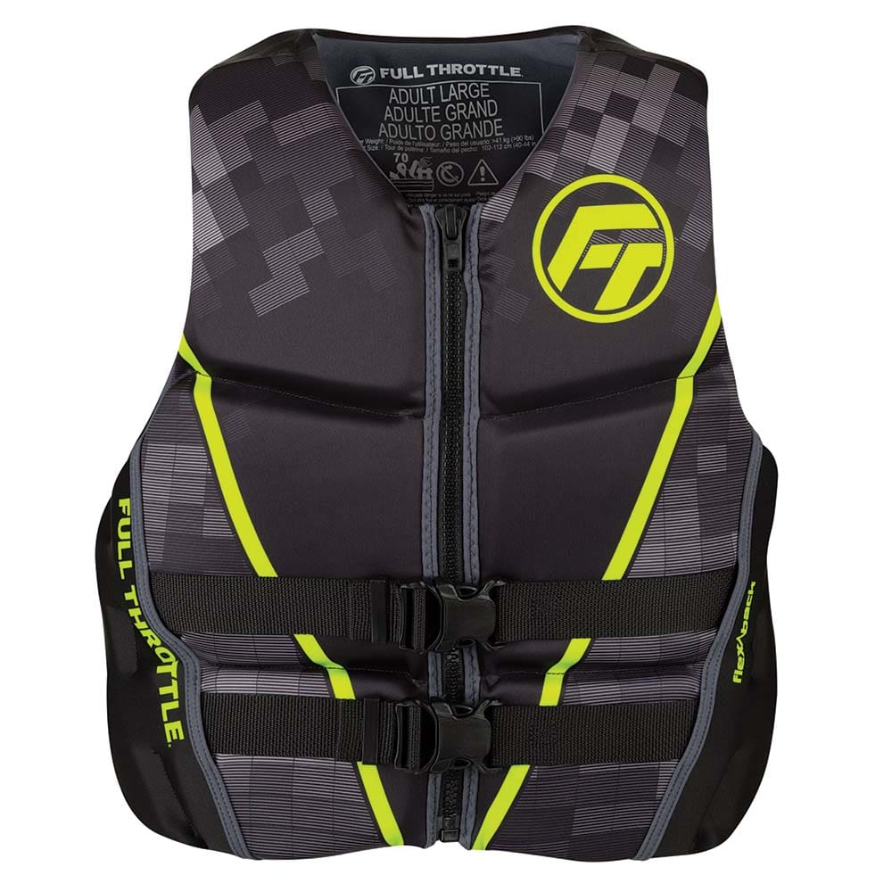 Full Throttle Men’s Rapid-Dry Flex-Back Life Jacket - L - Black/ Green - Watersports | Life Vests,Marine Safety | Personal Flotation Devices