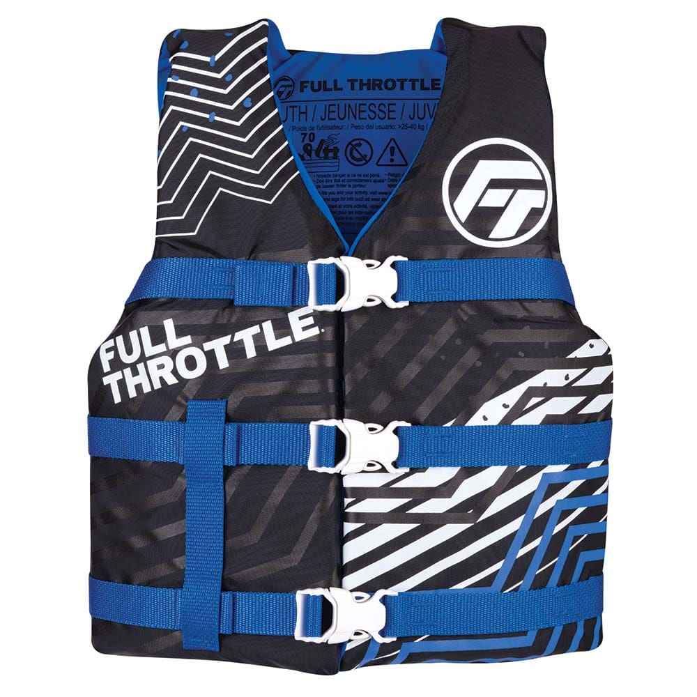 Full Throttle Youth Nylon Life Jacket - Blue/ Black - Watersports | Life Vests,Marine Safety | Personal Flotation Devices - Full Throttle