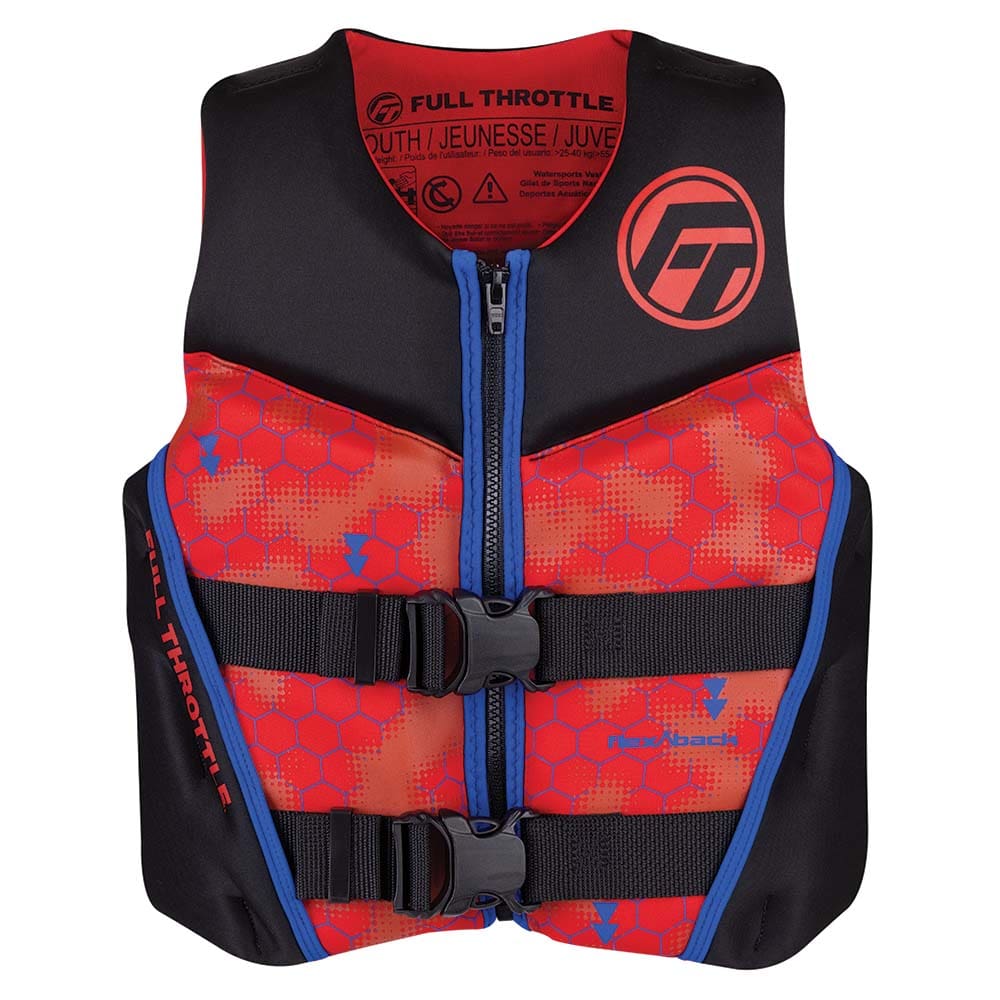 Full Throttle Youth Rapid-Dry Flex-Back Life Jacket - Red/ Black - Watersports | Life Vests,Marine Safety | Personal Flotation Devices -