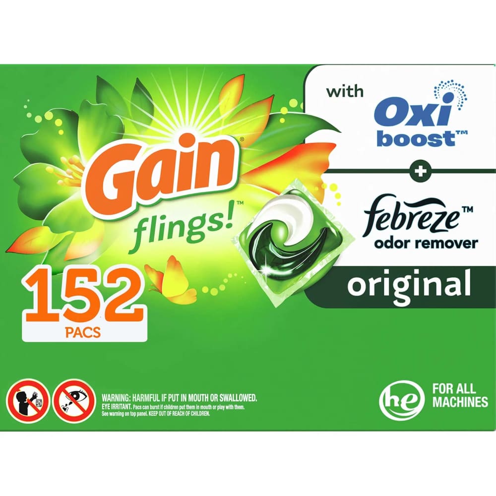 Gain Flings! Liquid Laundry Detergent Pacs Original Scent - 152 ct - Pods - Gain