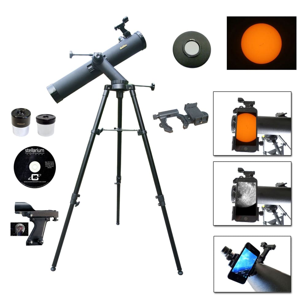 Galileo 800mm x 80mm Astronomical Reflector Telescope with Smartphone Adapter and Solar Filter - Galileo
