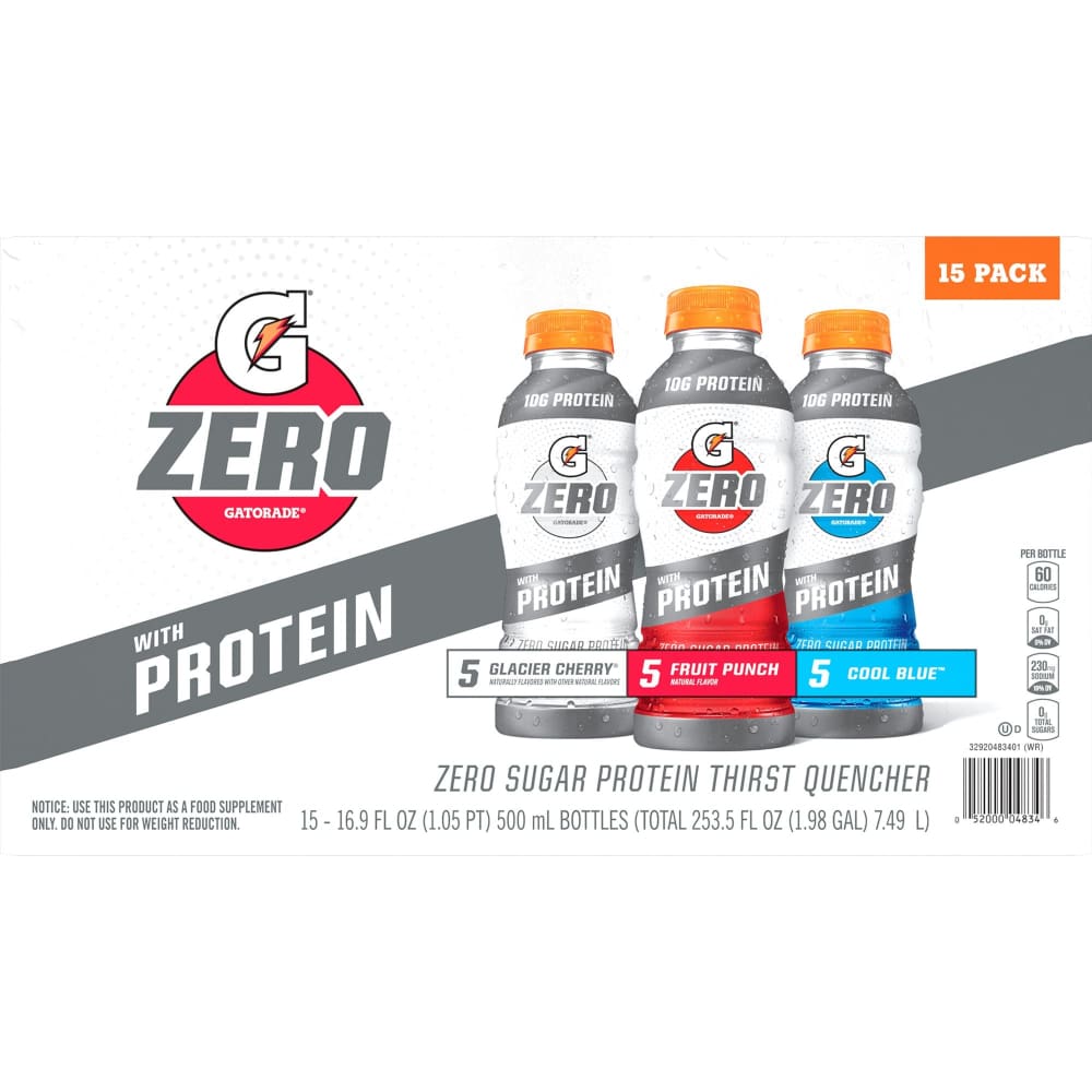 Gatorade Zero Sugar with Protein Sports Drinks Variety Pack 15 pk./16.9 fl. oz. - Gatorade