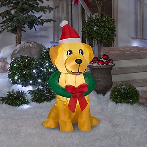Gemmy 3.5’ Airblown Inflatable Yellow Labrador with Wreath - Home/Seasonal/Holiday/Holiday Decor/Christmas Decor/ - Gemmy