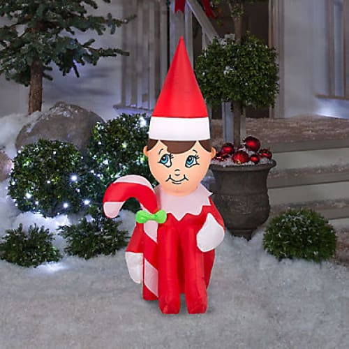 Gemmy 4.5’ Airblown Inflatable Elf on the Shelf with Candy Cane - Home/Seasonal/Holiday/Holiday Decor/Christmas Decor/ - Gemmy