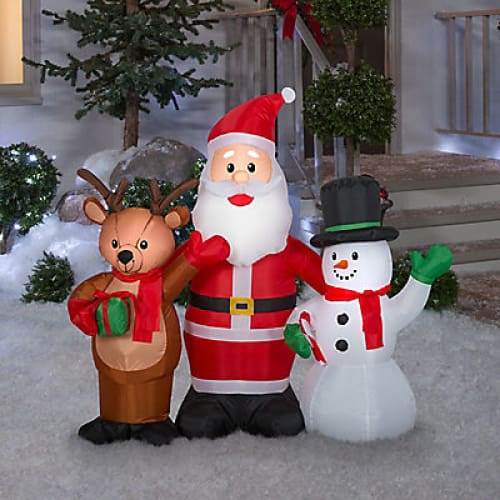 Gemmy 4’ Airblown Inflatable Santa Reindeer and Snowman Trio - Home/Seasonal/Holiday/Holiday Decor/Christmas Decor/ - Gemmy
