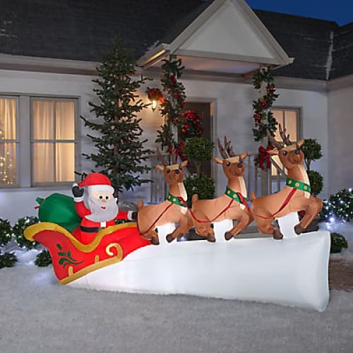 Gemmy 5.5’ Airblown Inflatable Santa’s Sleigh with Flying Reindeer - Home/Seasonal/Holiday/Holiday Decor/Christmas Decor/ - Gemmy