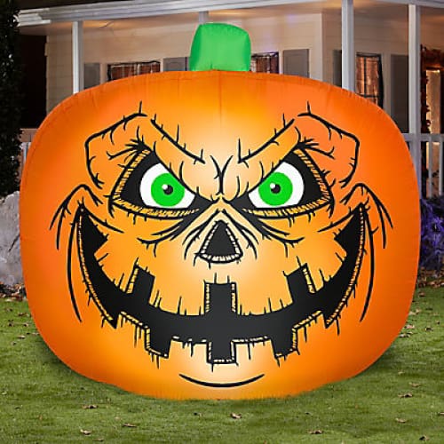 Gemmy 7.5’ Airblown Inflatable Flat-Styled Jack-O’-Lantern with Creepy Face - Home/Seasonal/Halloween/Halloween Decor/ - Gemmy