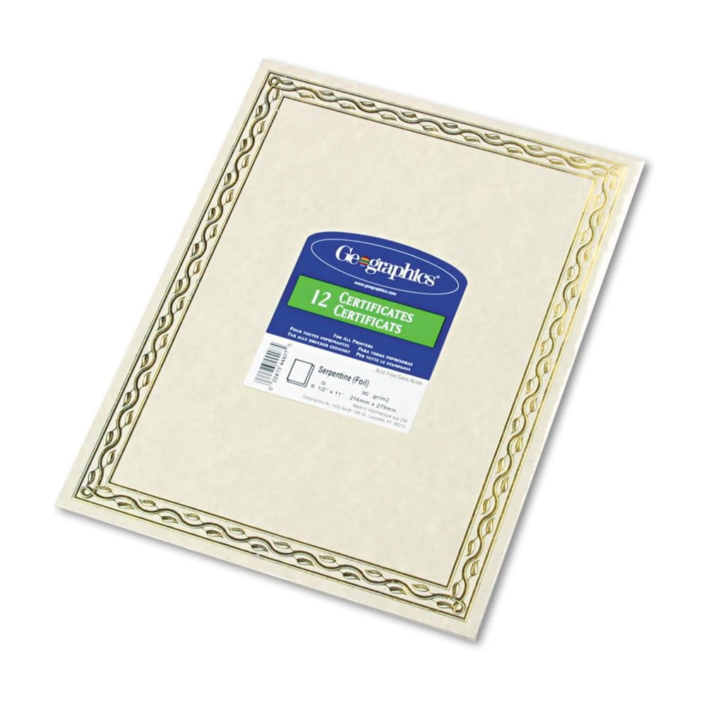 Geographics - Foil Stamped Award Certificates 8-1/2 x 11 Gold Serpentine Border 12 per Pack (Pack of 2) - Frames Boards & Accessories -