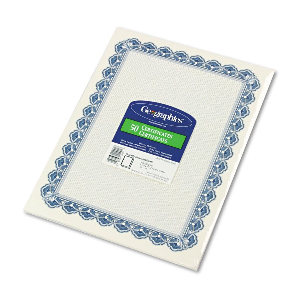 Geographics - Parchment Paper Certificates 8-1/2 x 11 Blue Royalty Border - 50/Pack (Pack of 2) - Copy & Multipurpose Paper - Geographics