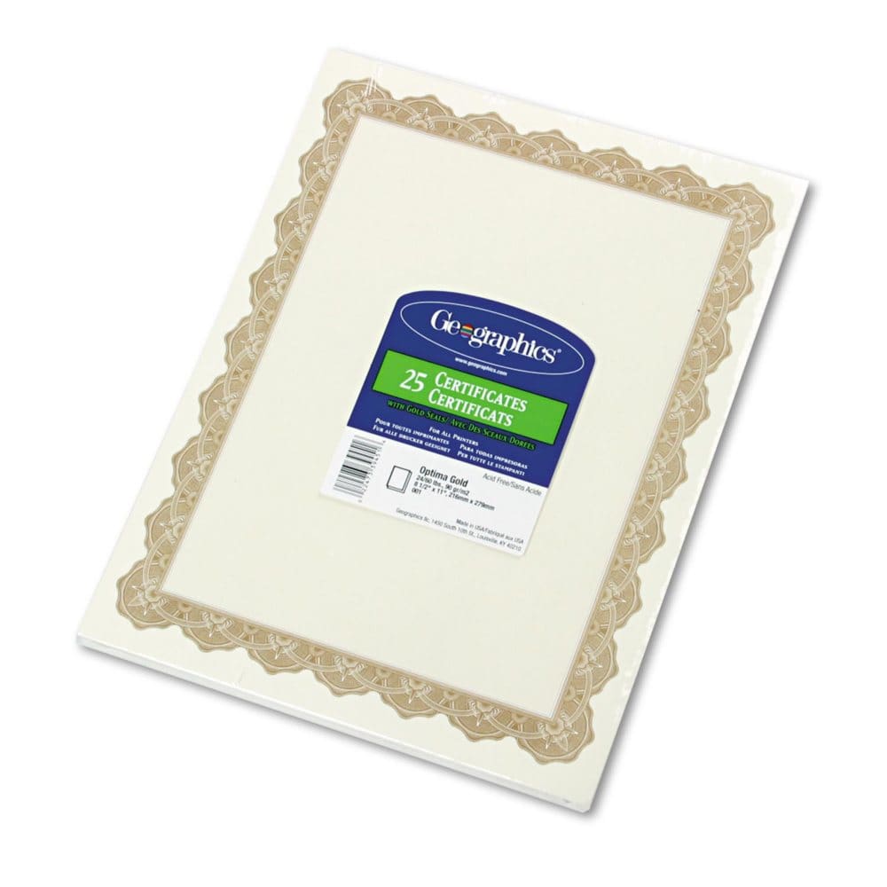 Geographics - Parchment Paper Certificates 8-1/2 x 11 Optima Gold Border 25 per Pack (Pack of 2) - Frames Boards & Accessories - Geographics