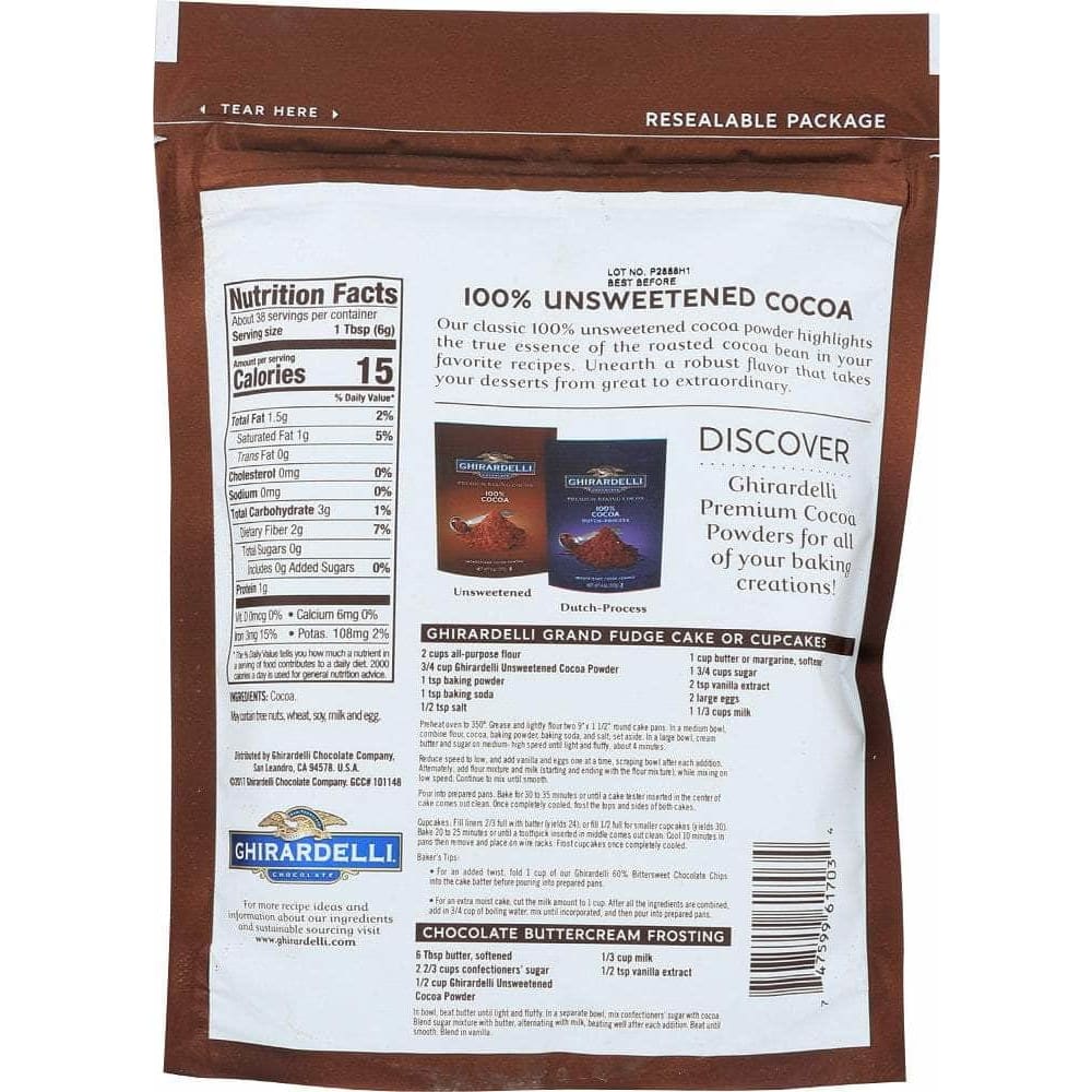 GHIRARDELLI Ghirardelli 100% Unsweetened Premium Baking Cocoa, 8 Oz