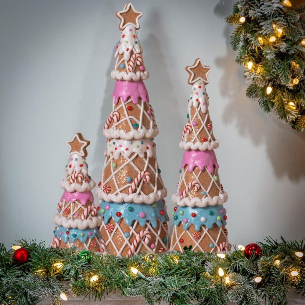 GIL Set of 3 Pastel Gingerbread Trees - Indoor Christmas Decor - ShelHealth