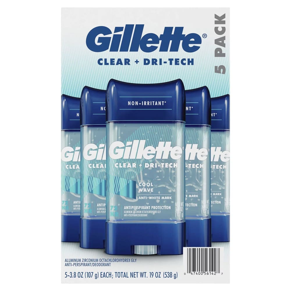 Gillette Antiperspirant & Deodorant Clear Gel Cool Wave - 3.8 Oz - 5 Pack - Gel - Gillette