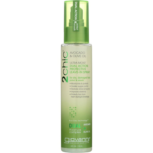 Giovanni Cosmetics 2Chic Ultra-Moist Dual Action Protective Leave-In Spray Avocado & Olive Oil 4 Oz (Case of 3) - GIOVANNI