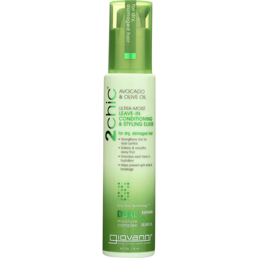 Giovanni Cosmetics 2Chic Ultra-Moist Leave-In Conditioning & Styling Elixir Avocado & Olive Oil 4 Oz (Case of 3) - GIOVANNI