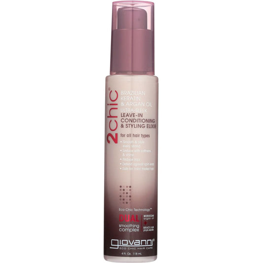 Giovanni Cosmetics Ultra-Sleek Leave-In Conditioner Brazilian Keratin & Argan Oil 4 Oz (Case of 3) - GIOVANNI