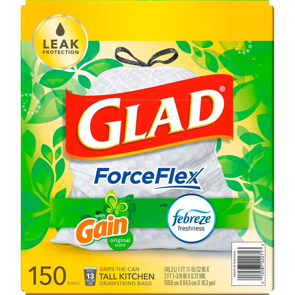 Glad ForceFlex Tall Kitchen 13 Gallon Drawstring Trash Bags Gain Original With Febreze Freshness- 150 Ct - Trash Bags - Glad