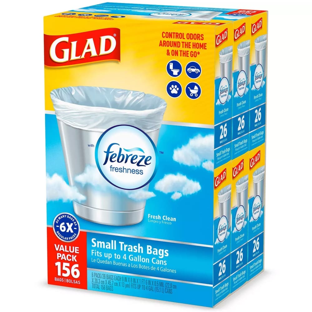 Glad Small Twist-Tie Trash Bags Febreze Fresh Clean Scent - 4 Gal - 156 Ct - Trash Bags - Glad