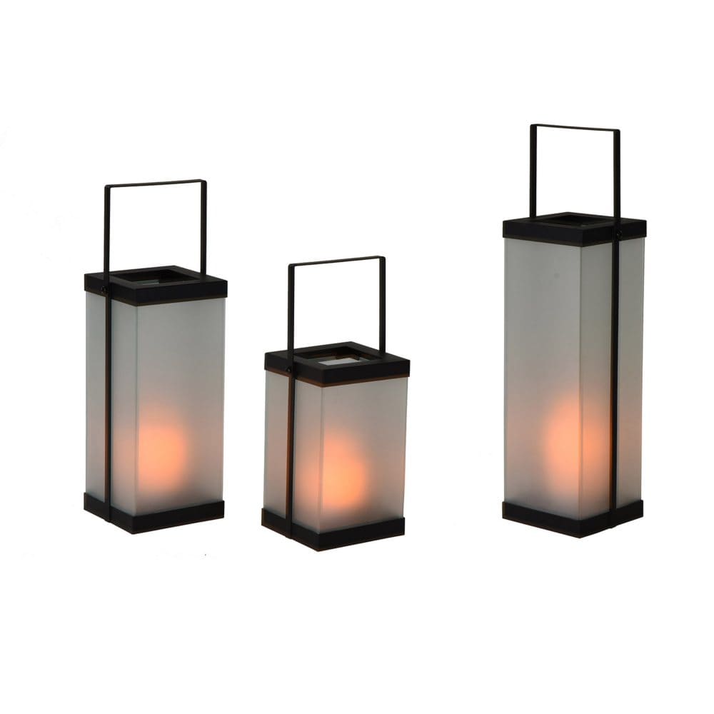 Glass Lanterns with Candles Set of 3 - Glamping - Glass