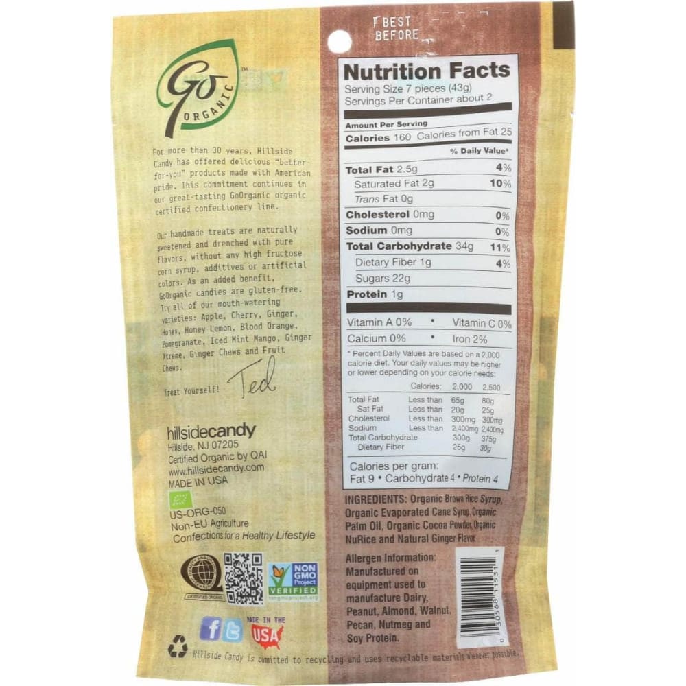 GO ORGANIC Grocery > Chocolate, Desserts and Sweets > Candy GO ORGANIC: Chocolate Ginger Chews, 3.5 oz