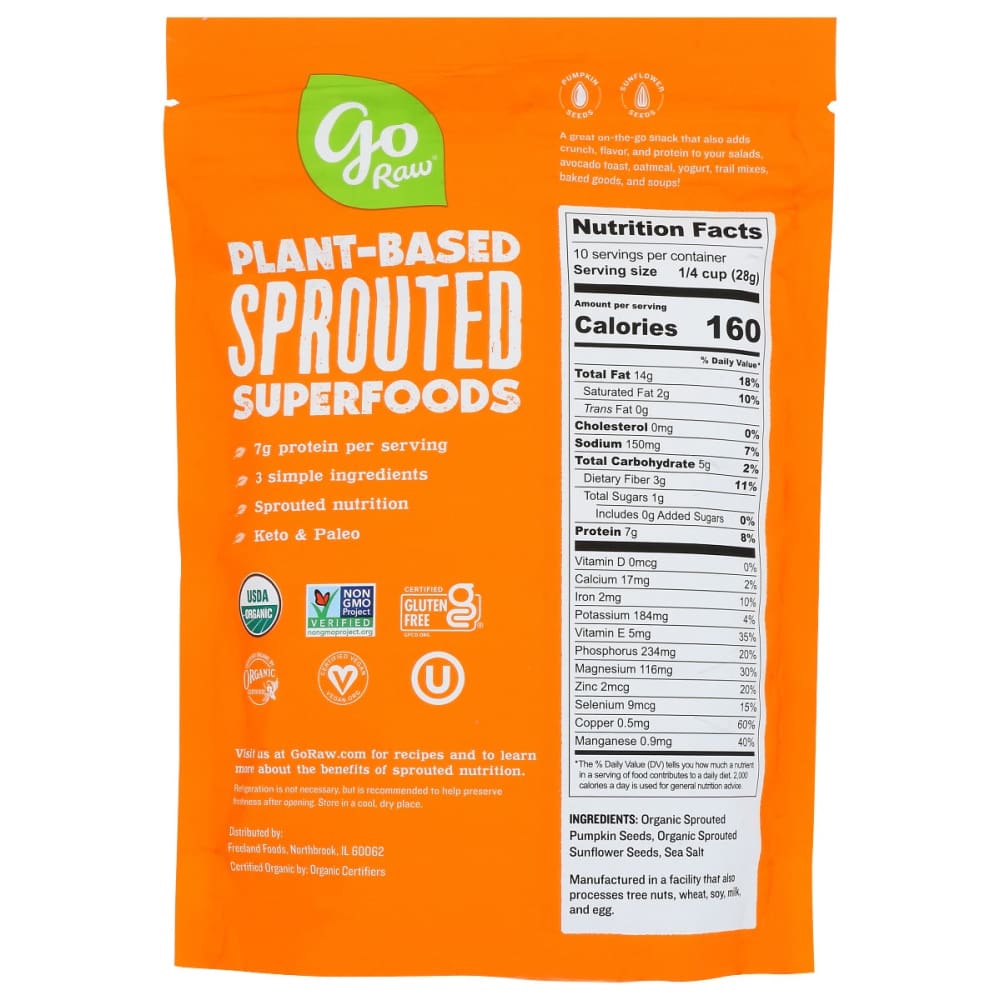 GO RAW: Sprouted Sunflower Pumpkin S Org 10 oz - Grocery > Snacks > Nuts > Seeds - GO RAW