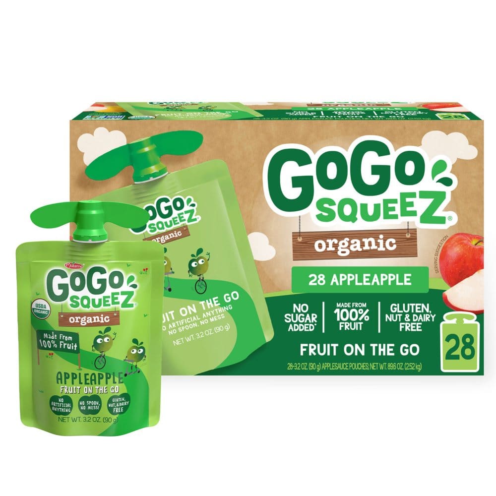 GoGo SqueeZ Organic Apple Apple (3.2 oz. 28 ct.) - Fruit Cups Applesauce & Pudding - GoGo