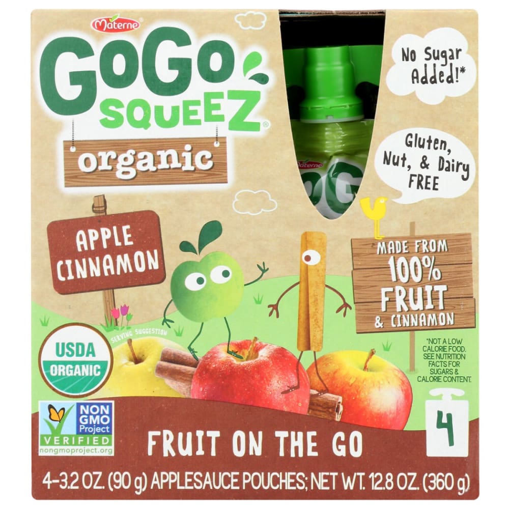 GOGO SQUEEZ: Organic Apple Cinnamon 4pk 12.8 oz (Pack of 4) - Fruit Snacks - GOGO SQUEEZ