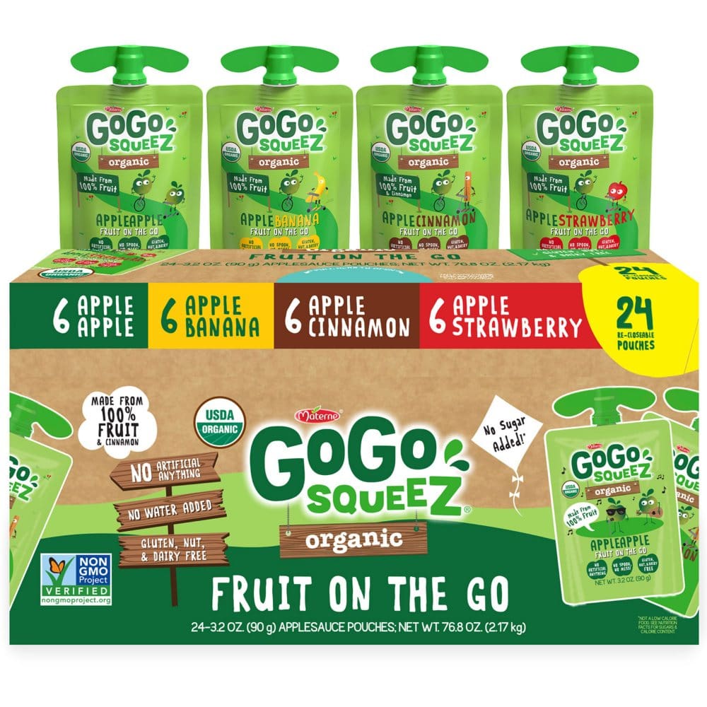 GoGo SqueeZ Organic Variety pack (3.2 oz. 24 ct.) - Fruit Cups Applesauce & Pudding - GoGo