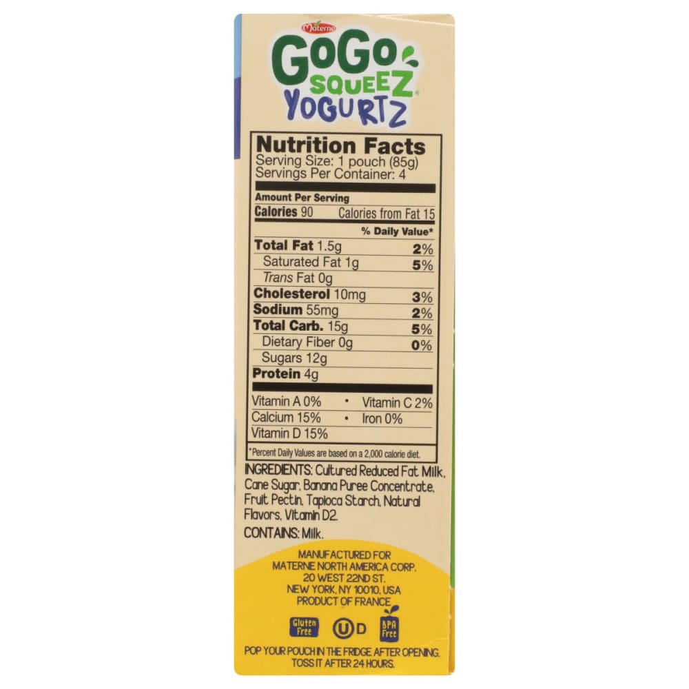 GOGO SQUEEZ: Yogurt Banana 12 oz - Grocery > Dairy Dairy Substitutes and Eggs > Milk & Milk Substitutes - GOGO SQUEEZ