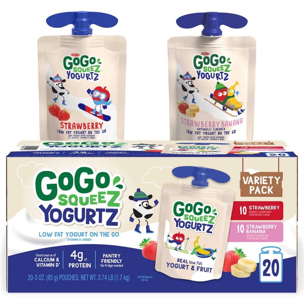 GoGo Squeez Yogurtz Strawberry and Strawberry Banana (20 ct.) - Fruit Cups Applesauce & Pudding - ShelHealth