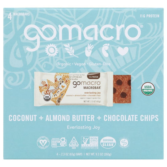 GOMACRO: Bar Ccnt Almnd Btr Ch Chp 9.2 OZ (Pack of 2) - Grocery > Breakfast > Breakfast Foods - GOMACRO
