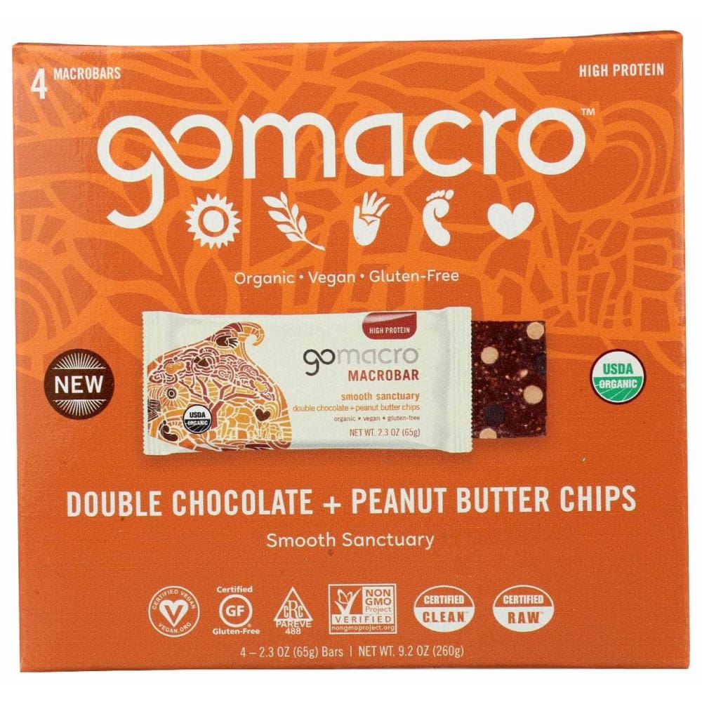 GOMACRO Grocery > Snacks > Cookies > Bars Granola & Snack GOMACRO: Bar Dbl Choc Pb Chip 4Ct, 9.2 oz