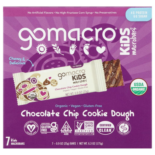 GOMACRO: Chocolate Chip Cookie Dough Kids Bar 7Pk 6.3 oz (Pack of 3) - Nutritional Bars - GOMACRO