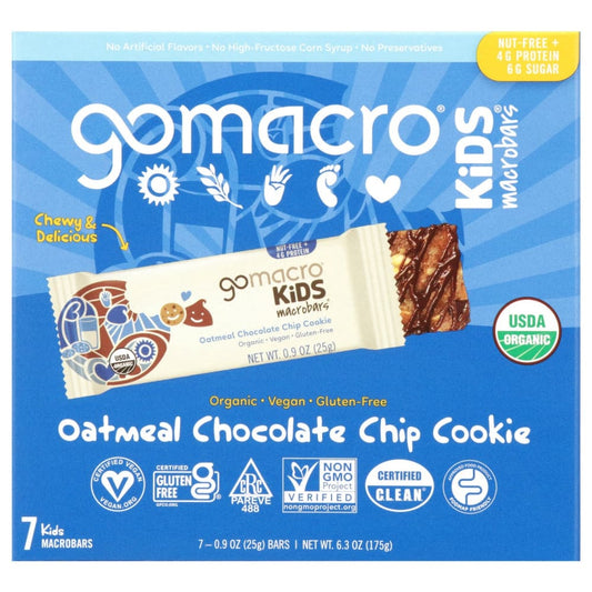 GOMACRO: Oatmeal Chocolate Chip Cookie Kids Bar 7Pk 6.3 oz (Pack of 3) - Nutritional Bars - GOMACRO