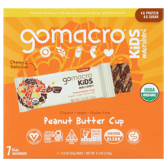 GOMACRO: Peanut Butter Cup Kids Bar 7Pk 6.3 oz (Pack of 3) - Nutritional Bars - GOMACRO