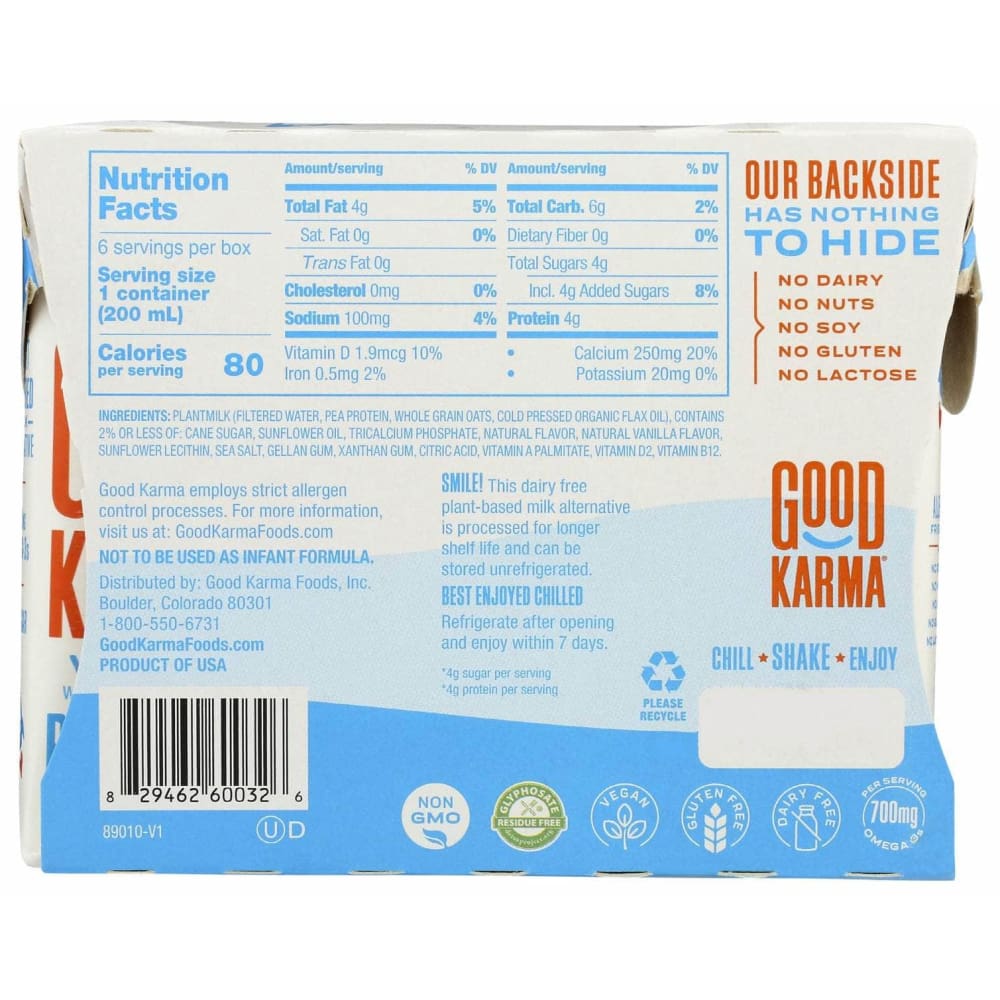 GOOD KARMA Grocery > Dairy, Dairy Substitutes and Eggs > Milk & Milk Substitutes GOOD KARMA Vanilla Plantmilk 6 Pack, 40.5 fo