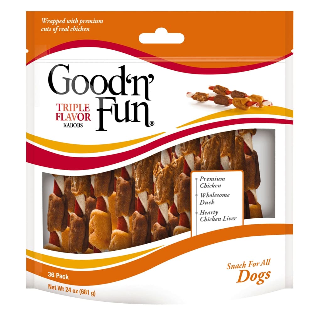 Good ’n’ Fun Triple Flavor Kabobs Rawhide Dog Treats 24 oz./36 ct. - Home/Pet/Dog Supplies/Dog Treats/ - Unbranded